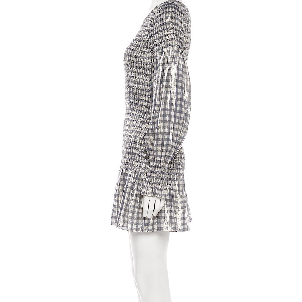 LoveShackFancy gingham silk mini dress black white gold xsmall - Picture 3 of 10